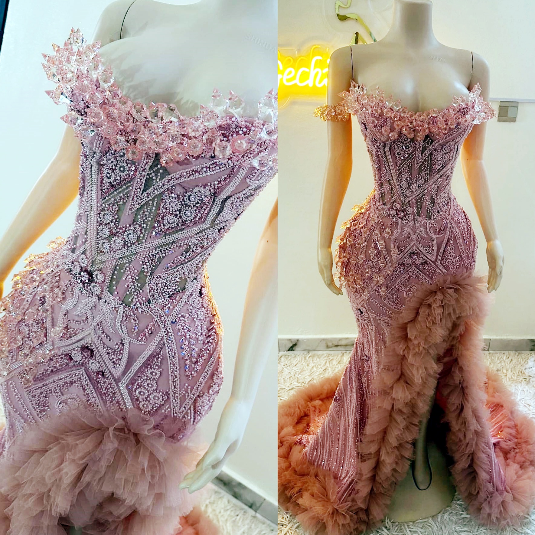 Blush Pink Mermaid Prom Dresses 2025 Rhinestones High Split Sequined Evening Formal Party Second Birthday Engagement Gowns Plus Size Dress For Special