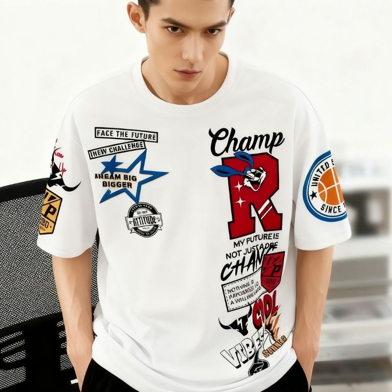 Men's Streetwear "Champ R" Motivational Graphic Oversized T-Shirt - Basketball & Inspirational Slogan Casual Tee-27