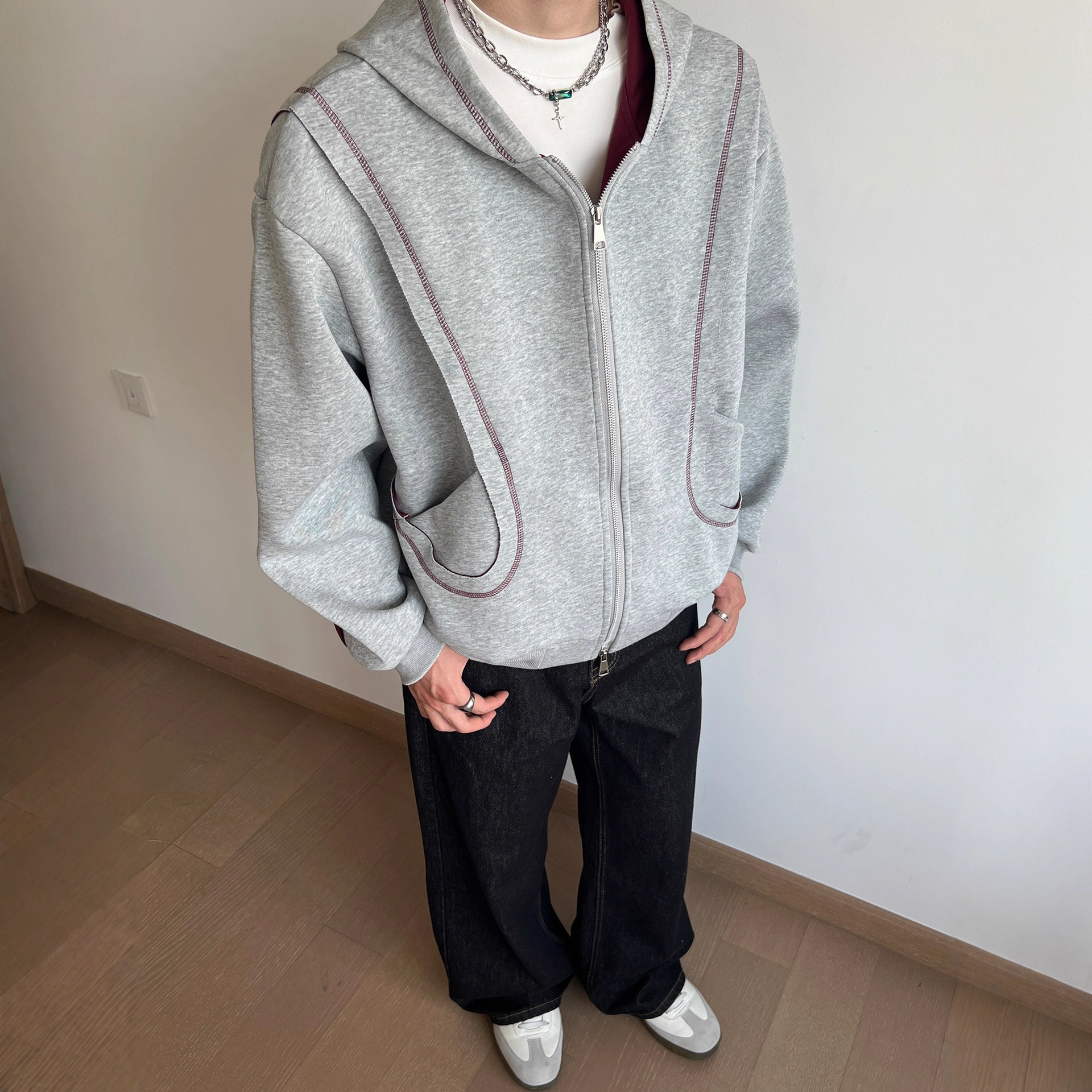 American Retro Designer Shirt Hooded Gray Sweatshirt Jacket For Men Designer Hoodie Loose Design Casual Jacket For Autumn And Winter Couple Hoodie Trend