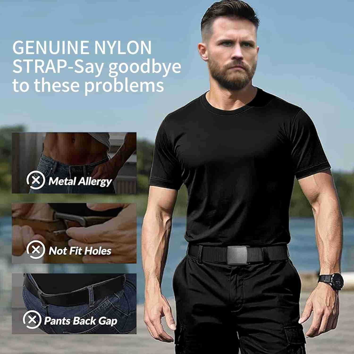 Nylon Belts for Men with No Metal Fast Pass Through the Airport Security for Work Travel W251009