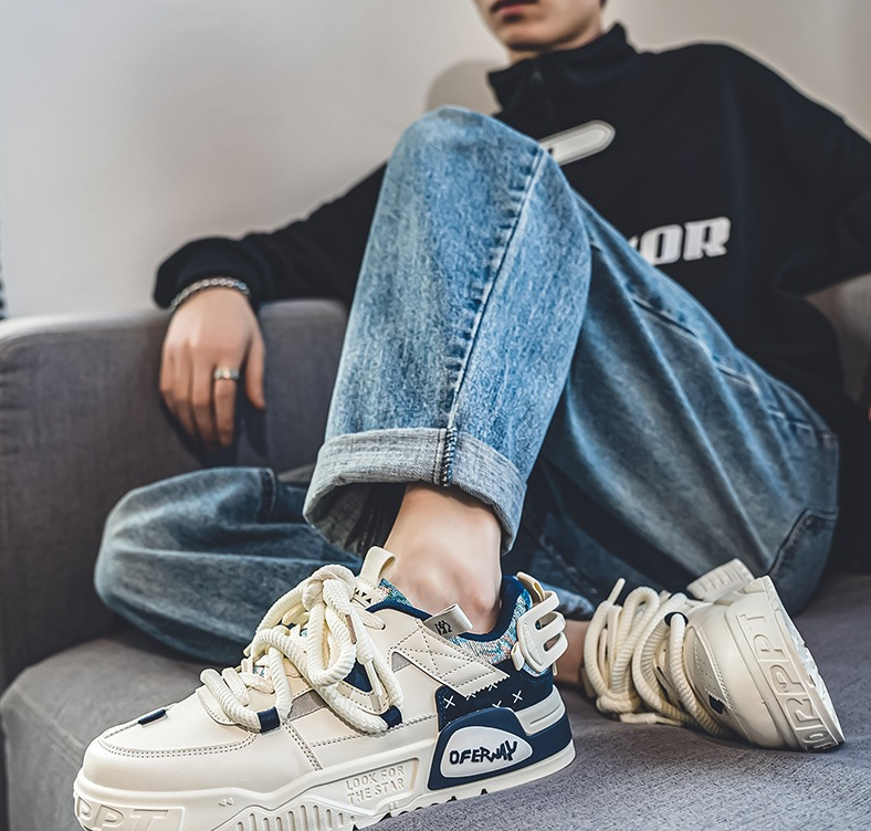 Free shipping Designer Fashion Retro Casual Sneakers with Contrast Color Detail and Chunky Sole Trendy Stylish Men's Shoes