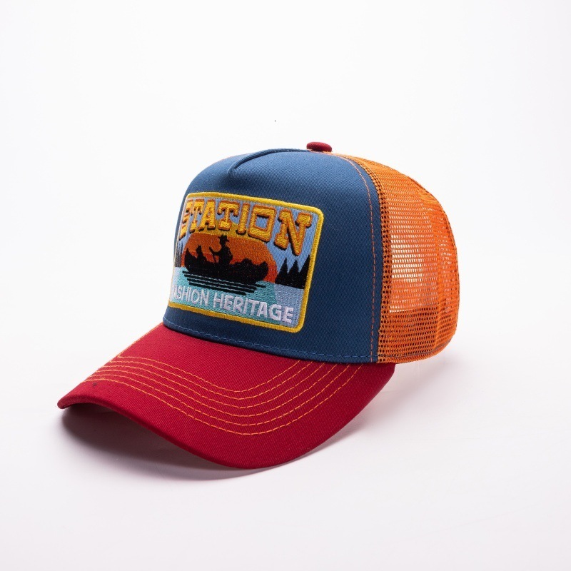 Trucker HipHop Hat for Men Fashion ColorBlock Mesh Breathable Motorcycle Eagle Baseball Cap 250905