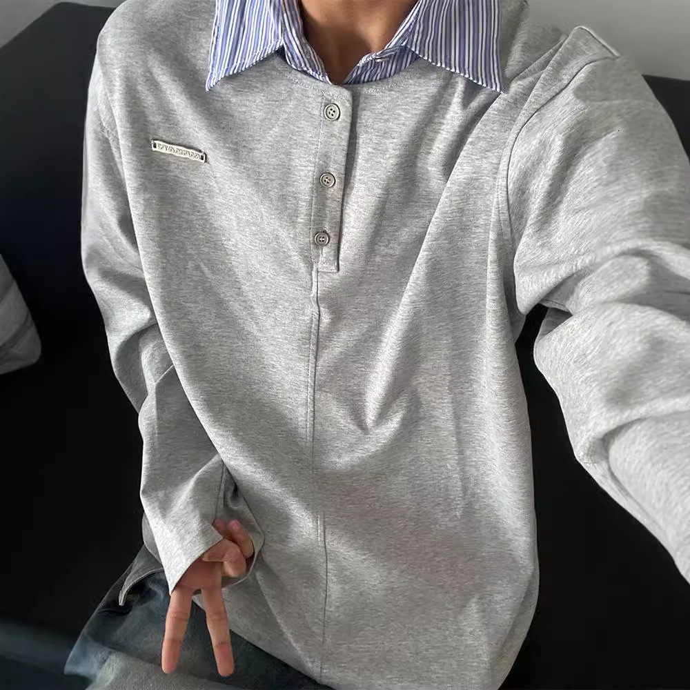 Designer Hoodie Striped Patchwork American Polo Designer Shirt Collar Sweatshirt Men Spring Autumn Trendy High-end Design Long Sleeve T-shirt