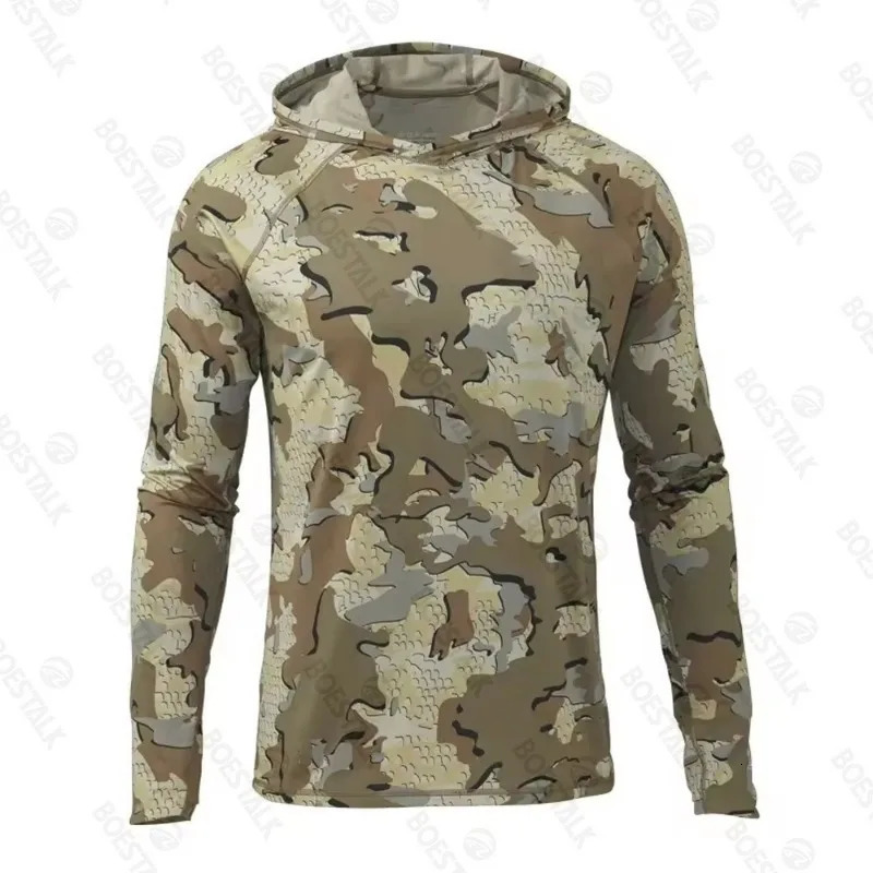 Mens Hooded Camouflage Shirt Camping Outdoor Tactical Hunting Mountaineering Sun Protection Breathable Fishing Suit Shirt 251009