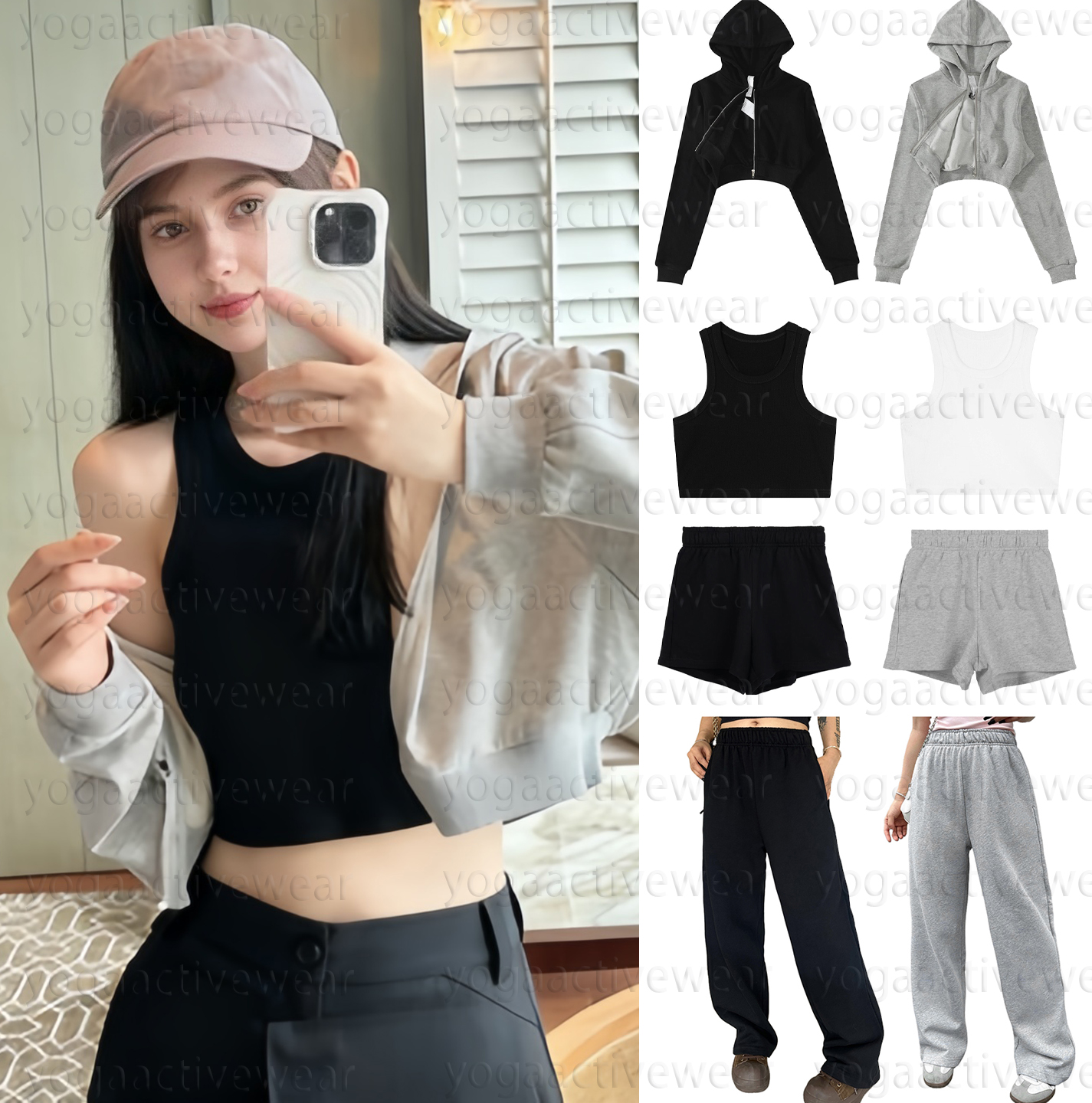 Best-Selling women clothes Yoga Set Hoodie Crewneck Sweatshirt Pants Sexy Tank Top Fall Winter Travel Sports Homewear alosetliness women clothes sets
