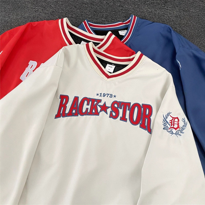 American Retro Ribbon V-neck Baseball Sweatshirt Men's Street Loose Couple Pullover Sports Designer Shirt Designer Hoodie Jersey Long Sleeve Top