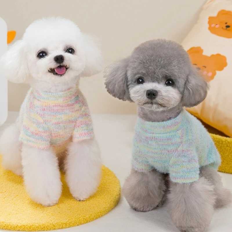 Pink Rainbow Clothing for Cats Short Sleeve Warm Pet Dog Sweaters Knitting Coat New Year Small Medium Puppy Autumn Sweatshirts C251009