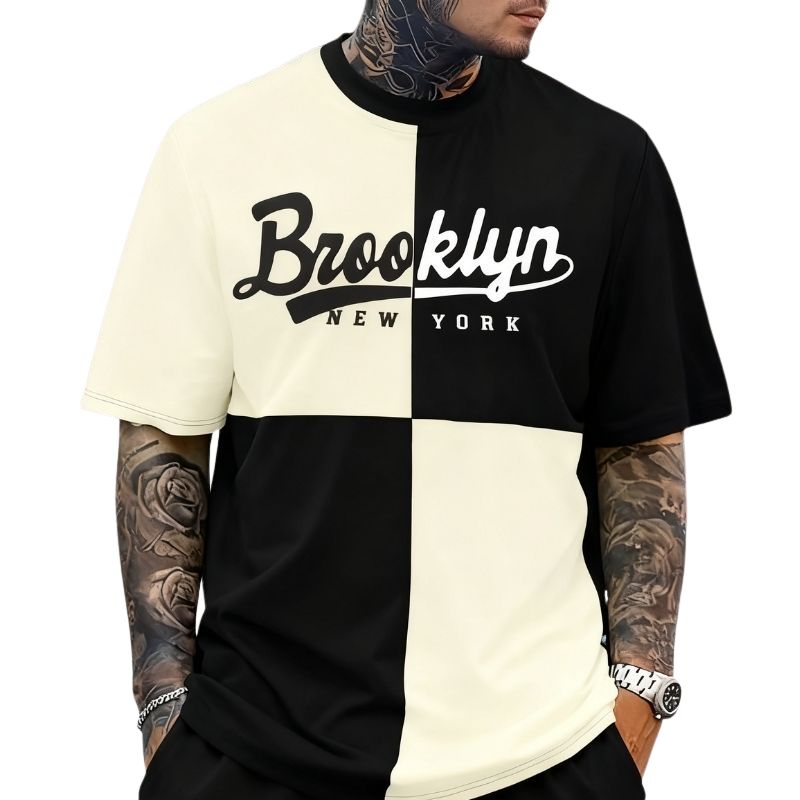 Men's Streetwear Brooklyn Color Block Oversized T-Shirt - New York-Inspired Casual Tee-31