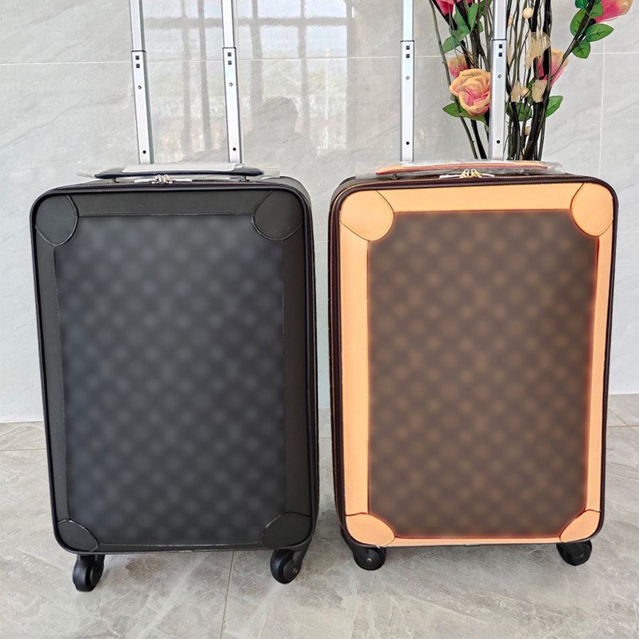 Designer Suitcase Luxury Luggage Genuine Unisex 12-20-24 Inch Leather Travel Trolley Rolling Luggage Flower Plaid Patterns Zipper Closure Perfect Boarding Trips