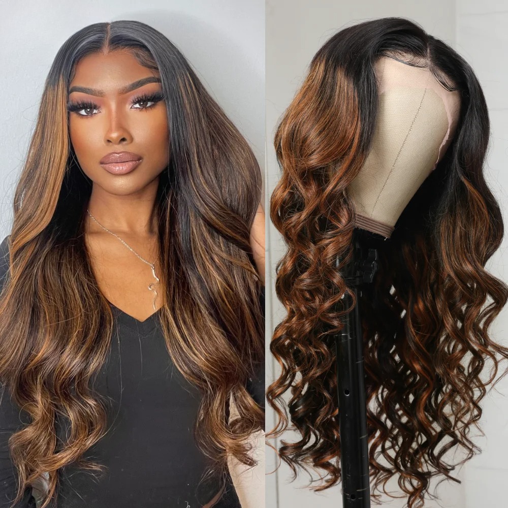 Ombre Highlight Brown Body Wave Human Hair Wigs 13x4 HD Lace Wig Glueless Preplucked For Wemon Brazilian Hair Ready To Wear On Clearance Sale