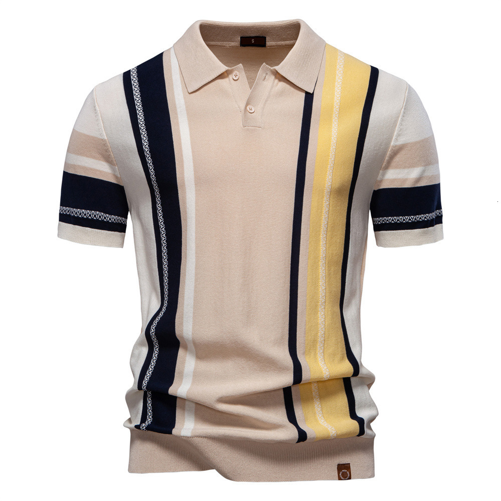 2025 Summer New Men's Polo Shirt Striped Jacquard Designer Hoodie European And American Short Designer Shirt Sleeve Knitted Polo Shirt For Men