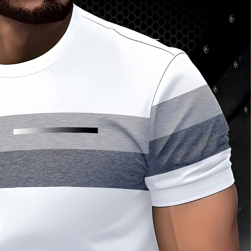 Men's Paris-Inspired Color Block T-Shirt - Breathable Polyester Net Fabric Casual Tee-28