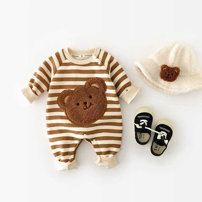 MILANCEL Thicken Lining Boys Baby Rompers Striped Cartoon Girls Jumpsuits Bear Outfit C251009