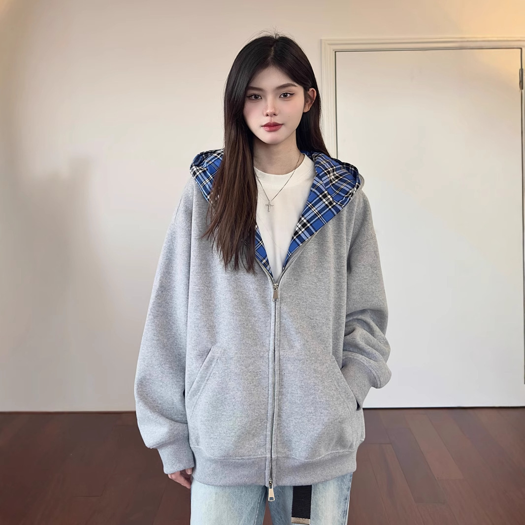 American Style Designer Shirt Plaid Hooded Cardigan Sweatshirt Unisex Heavy Loose Couple Patchwork Designer Hoodie Cleanfit Jacket Trendy