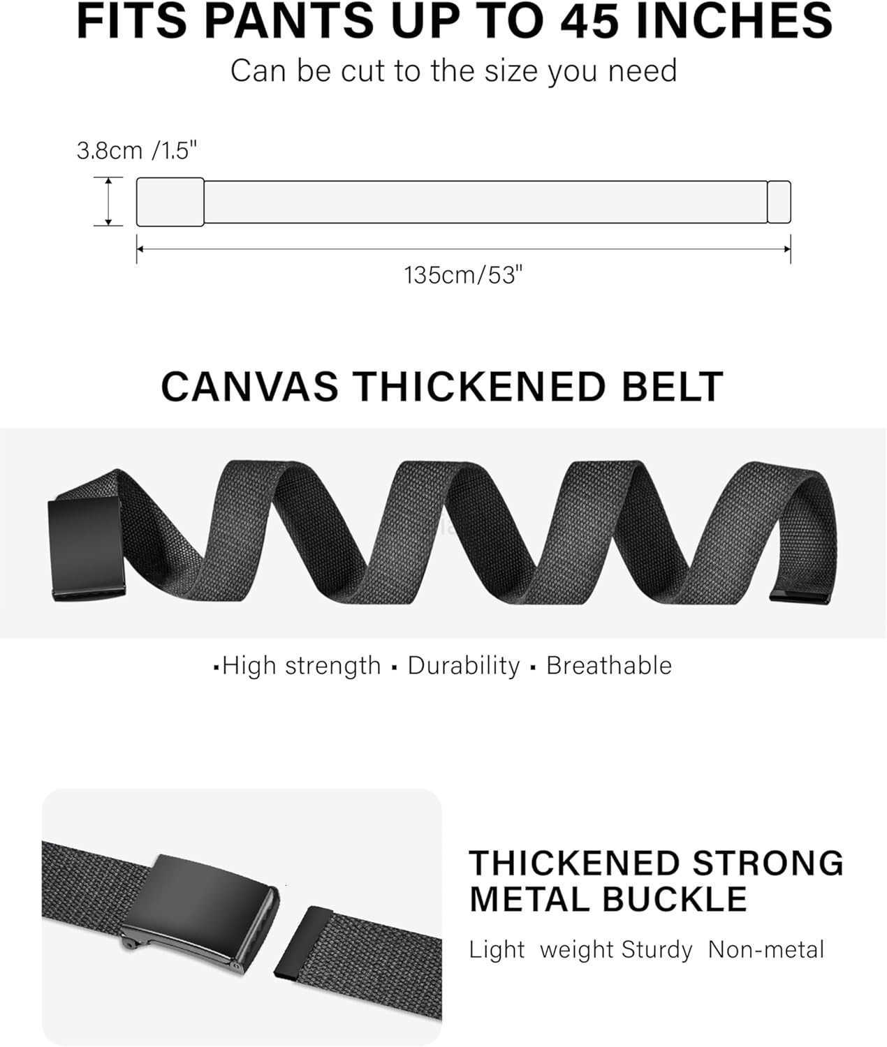 Mens BeltWork Belts for MenMens Holeless Adjustable Canvas Web Cloth Fabric BeltsBlack Casual Dress Business Belt W251010