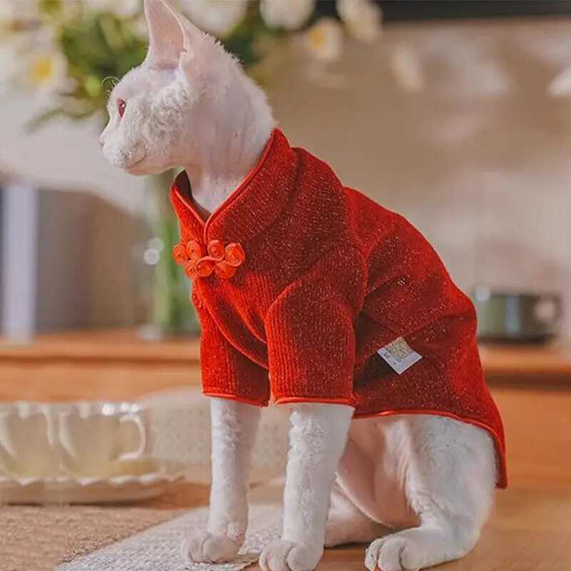 Warm Sphinx Cat Vest Clothes Hairless Cat Pet Red Qipao New Year Dress Sphynx Cat Comfortable Clothes Pets Supplies C251009