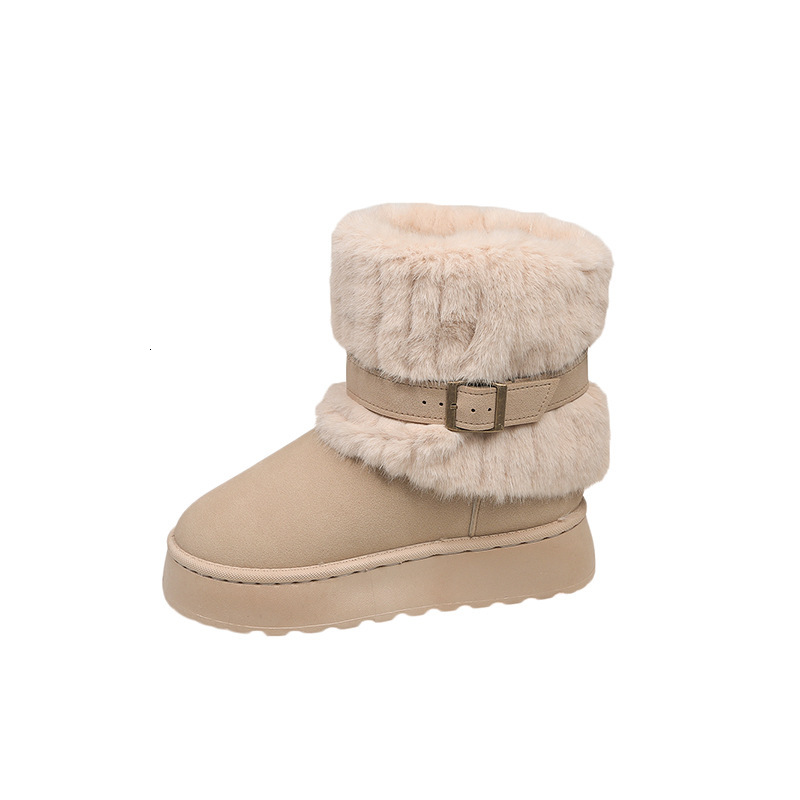 Autumn snow boots and winter spicy girl thick soled mid waist snow boots cotton designer shoes new wool lining thickened luxury snow cotton boots