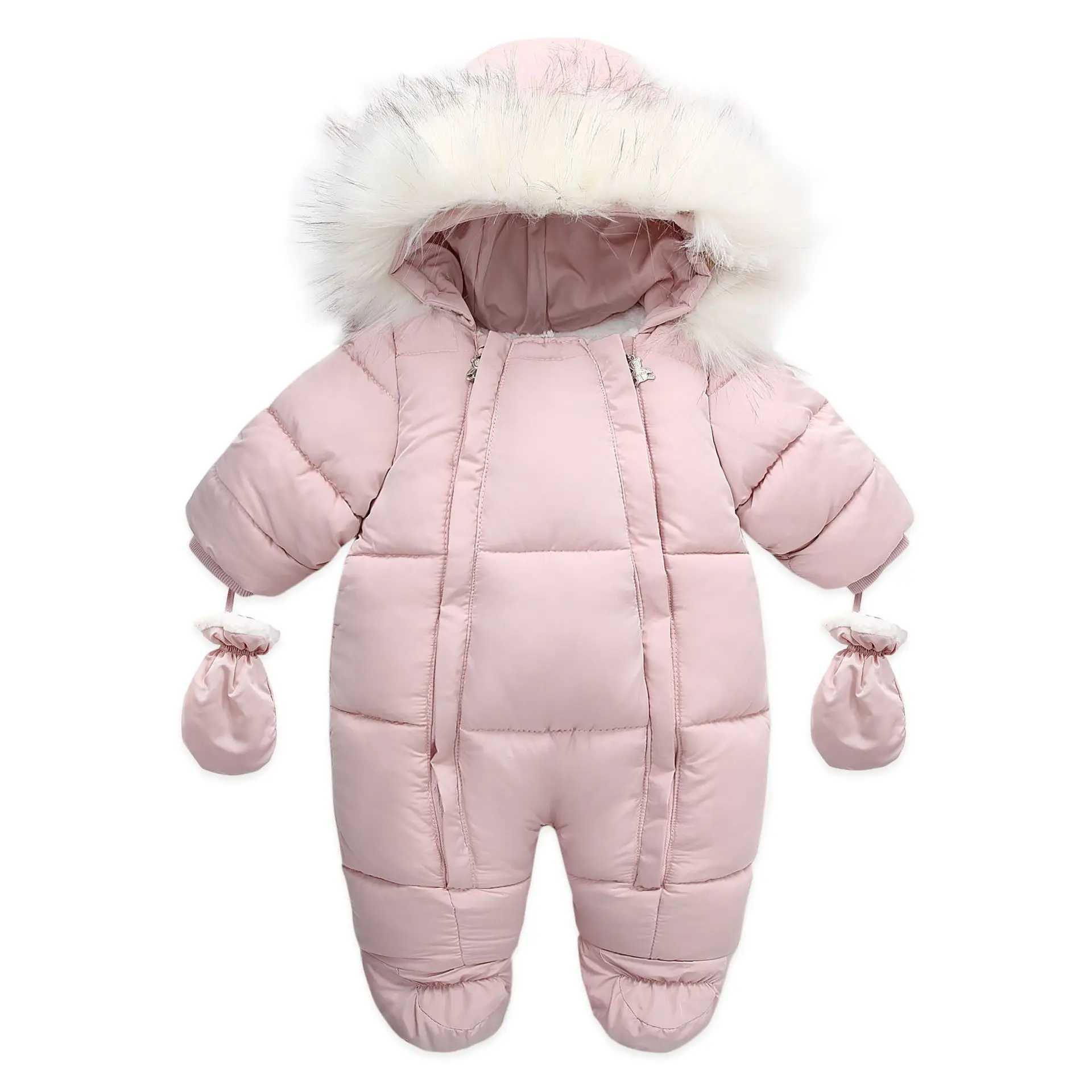 2024 New Winter Baby Rompers Thick Warm Infant Hooded Inside Fleece Jumpsuit Newborn Boy Girl Overalls Toddler Clothing Set C251009