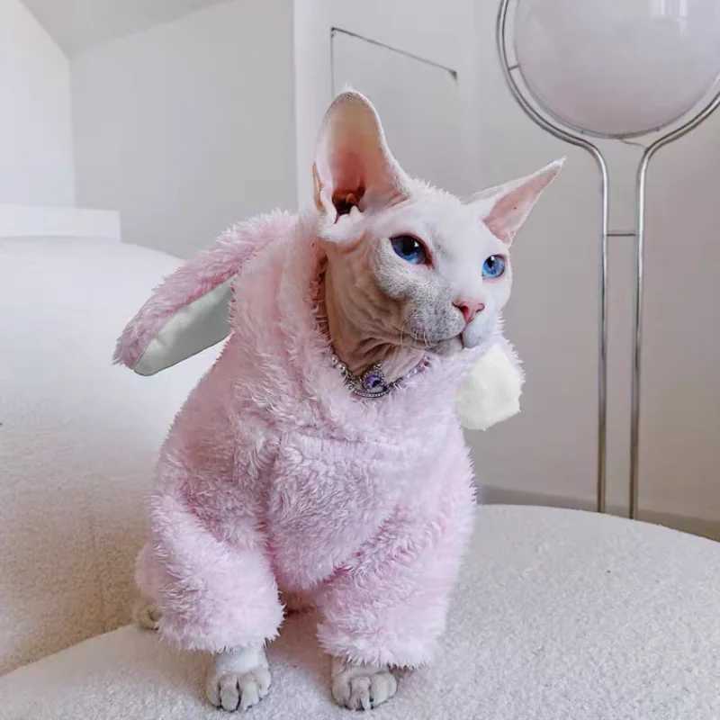 Winter Sphynx Hairless Cat Clothes Sphinx Devon Cute Pink Rabbit Thickening Soft Cotton Flannel for Sphynx Cat Devon Rex C251009