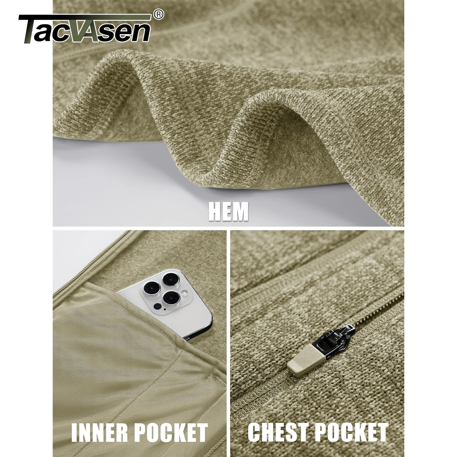 TACVASEN Full Zip Knitted Sweater Mens Stylish High Quality Soft Warm Fleece Jacket Spring Hiking Sports Casual Coat Male 2501008