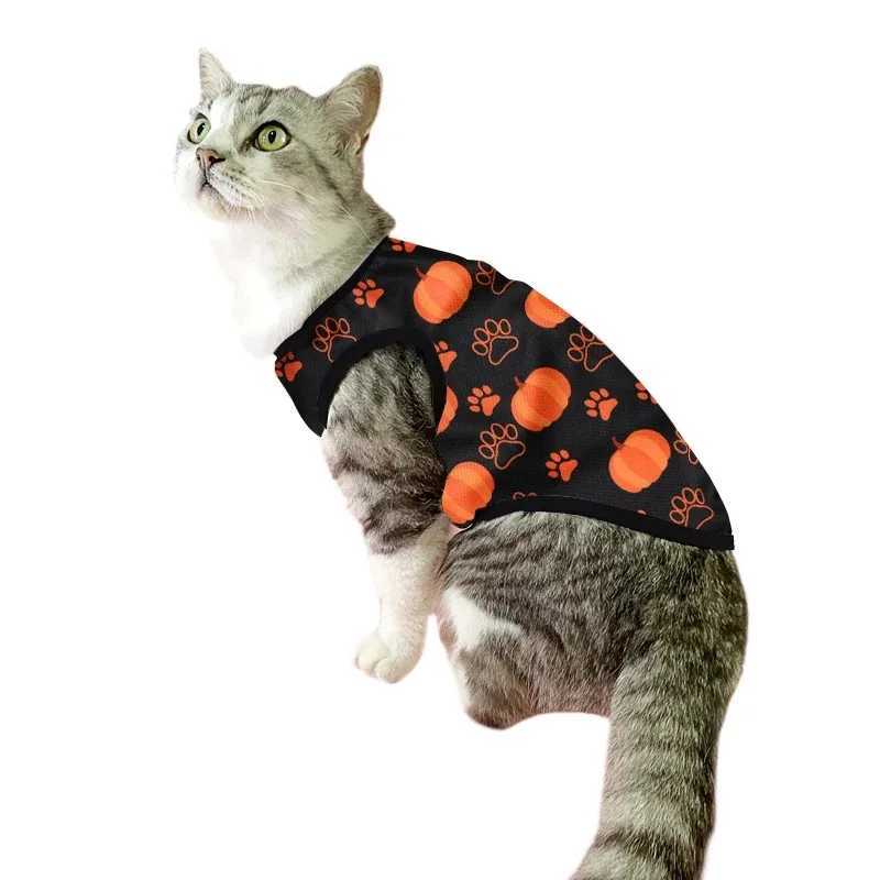 6pcs Pumpkin Print Yorkshire Apparel Pet Cat Clothes Halloween Costume Two Legged Kitten Puppy Vest for Small Dogs Cats Tshirt C251009