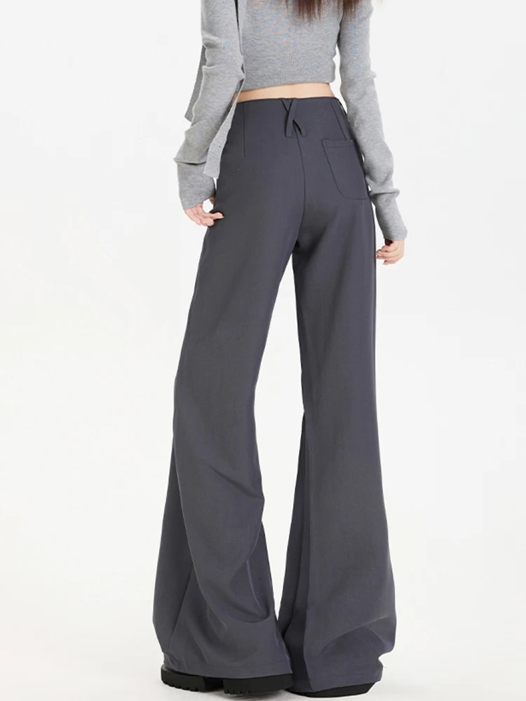 Botvotee Womens VWaist Low Rise Trousers Flared Wide Leg Dress Pants American Retro Drag Hem Fluid Drape Office 2501008