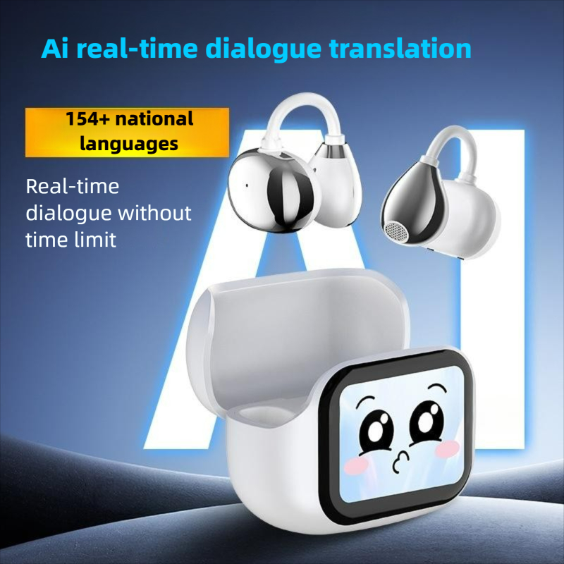 Over-Ear Wireless Bluetooth Earbuds with AI Translation, Full-Color Touchscreen, Long Battery Life & Clear Bluetooth Calling - For Daily Use, Travel, 