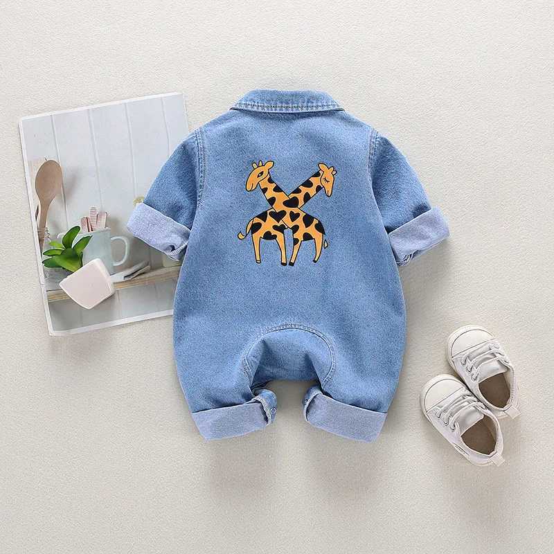 Baby clothes newborn jumpsuit denim romper spring and autumn boy girl romper baby fart romper cartoon giraffe romper C251009