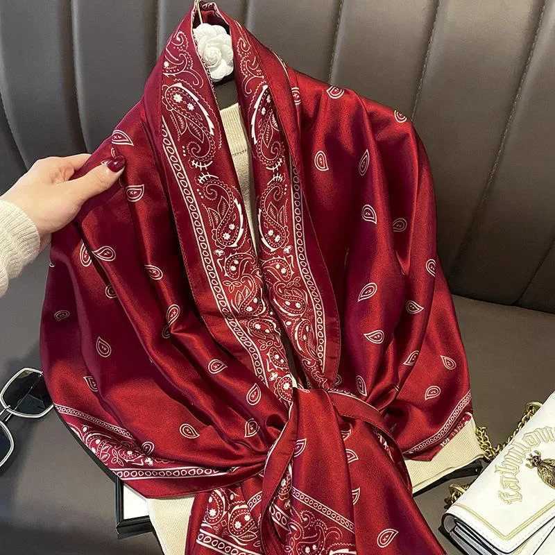 New He Lijin Satin 90180 Printed Beach Long Scarf Korean Style Silk Shoder Shl Fashionable Wens AccoryW251009