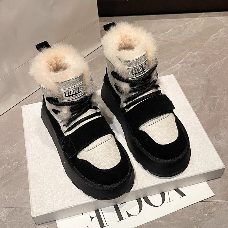 Autumn and Winter Women s New Fashionable Thickened Wool Designer Shoes Hot Girl Warm Cotton snow boots Shoes Velcro Versatile Luxury Snow Boots