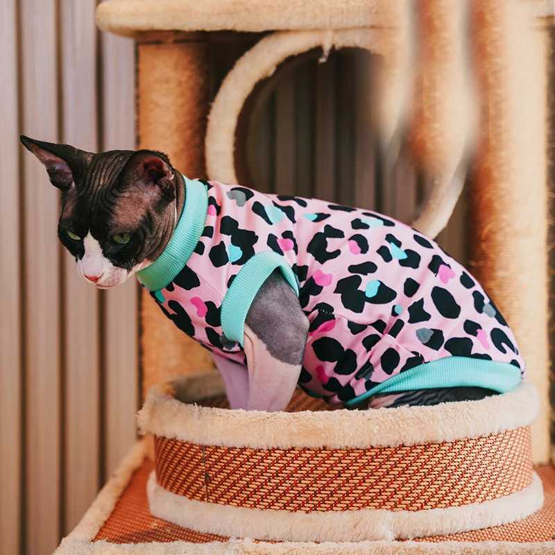 Sphinx Hairless Cat Clothes Pet Kittens Hoodies Shirt Leopard Print Sphynx Devon Rex Costumes Soft Warm Clothing For Cats Dogs C251009