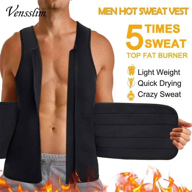 Vensslim Waist Trainer for Men Neoprene Sauna Suits Zipper Sweat Vest with Adjustable Belt Gym Workout Body Shaper Tank Tops 251009