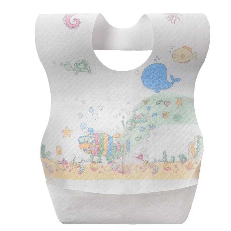 Cartoon printed disposable meal pocket for children soft bib saliva towel Wash free nonwoven bib antidirty moisture 10 setsJ251009
