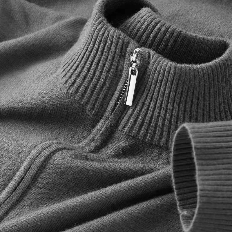 Men Turtlenecks Cardigan Half Zip Pullover Sweaters Knit Solid Color Long Sleeved Polo Sweater Male Casual Daily Warm Coats 2501008