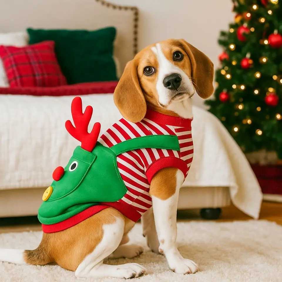 Striped Dog Christmas Clothing Warm Breathable Dog Four Legged Clothes Comfortable Elk Pocket Pet Dress Up Costume C251009