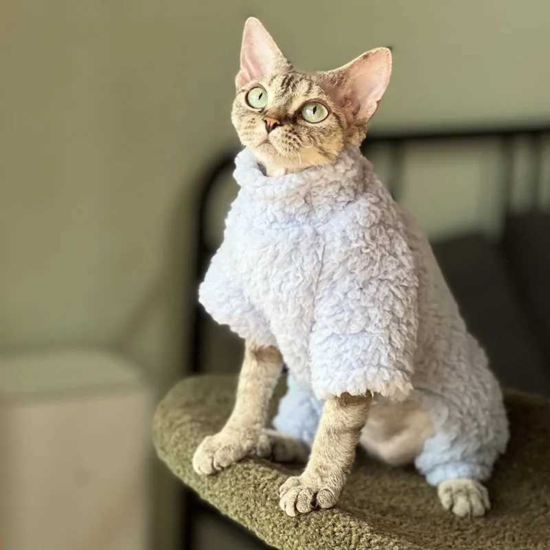 Thick Grey Fleece Coat for Sphynx Cat Warm Sweatshirt 4legged Jumpsuit for Kittens Soft Loungewear for Devon Rex Sweater C251009