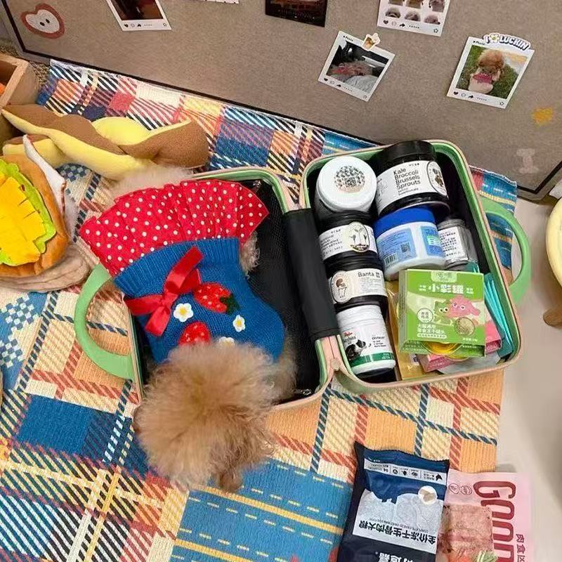 T1538 Autumn and Winter Pet Cat Clothes Strawberry Flower Sweater Teddy Bichon Pomeranian Small Dog Clothes
