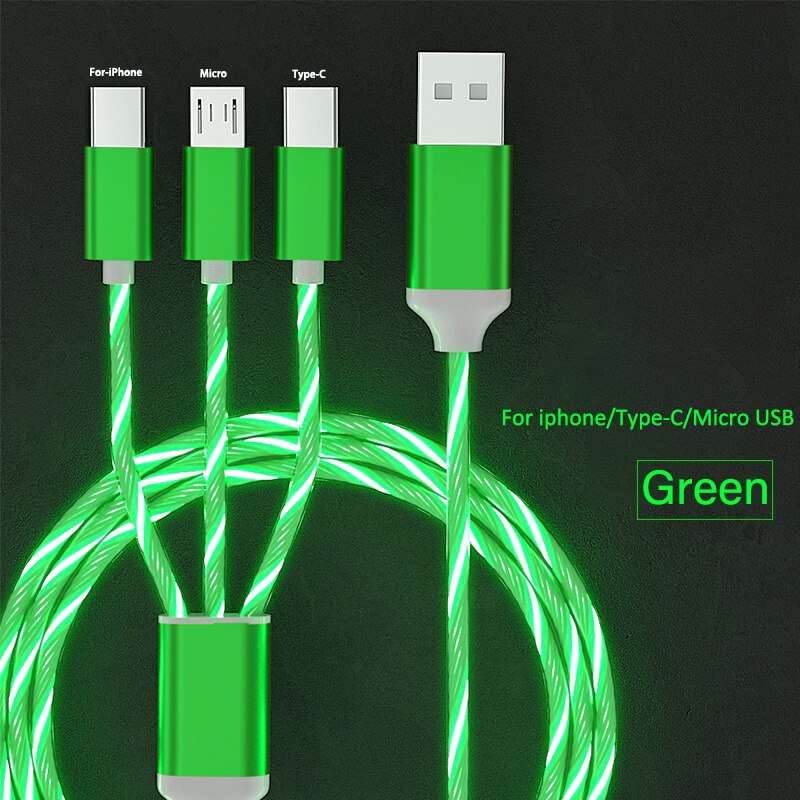 3 iN 1 Glowing LED Light Party Phone Charger Luminous USB Type C Cable For Xiaomi iPhone 14 13 12 11 Samsung S25 S24 Phone Accessories