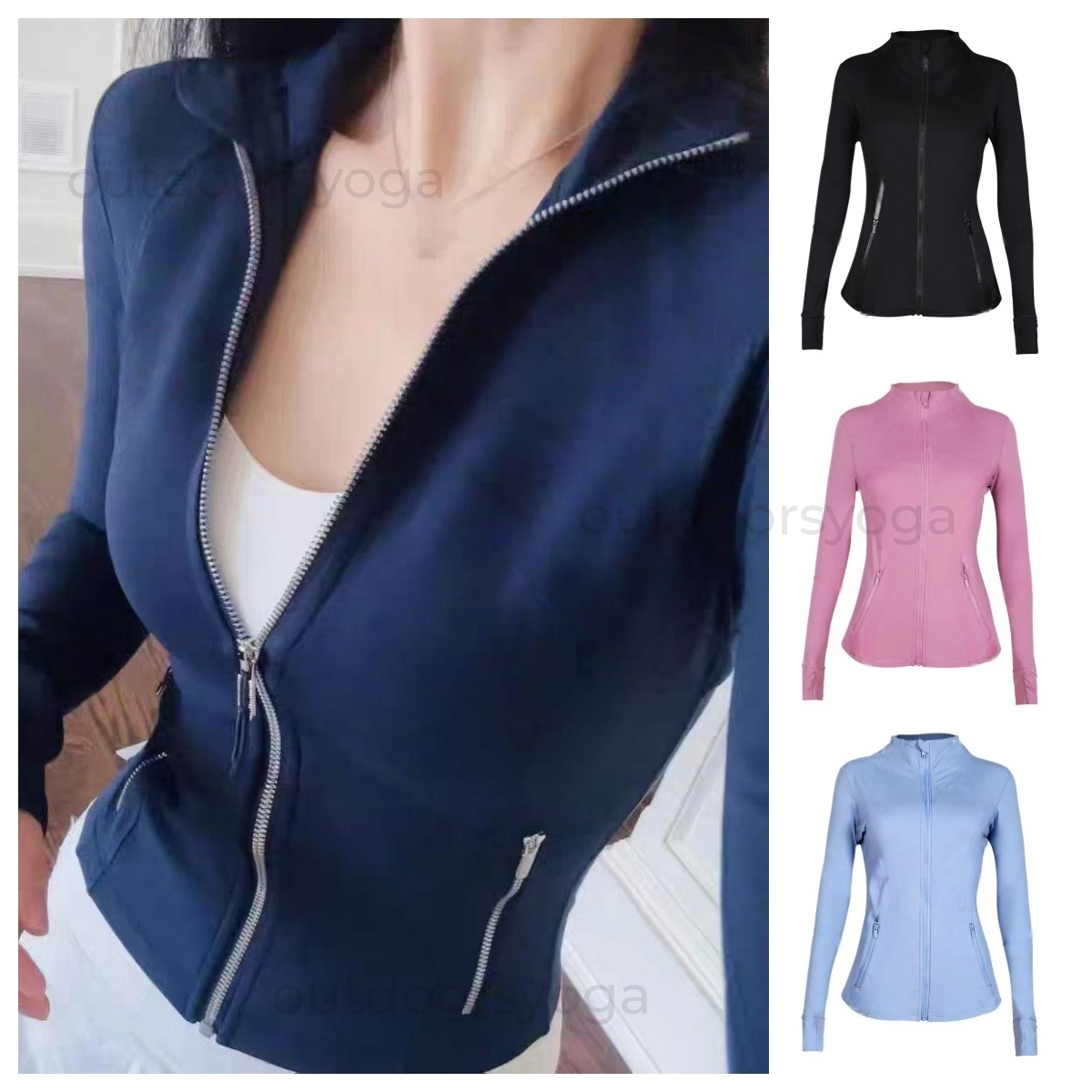 25ss 10A new Women Jacket With Gold Zipper Full Length Jacket Set Quick Dry Pants Top Solid Zip Up Coat Lightweight Gym Pant Jaket Yoga luluity Lemonion sets Jacket