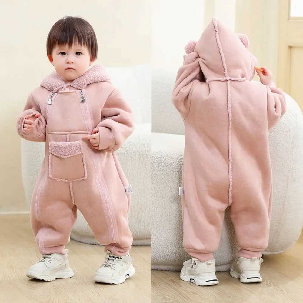 Baby Faux Fur Onesie 2025 New Autumn Winter Baby Romper Plus Velvet Warm Girl Bodysuit Boy Jumpsuit Hooded Baby Coat 024 Month C251009