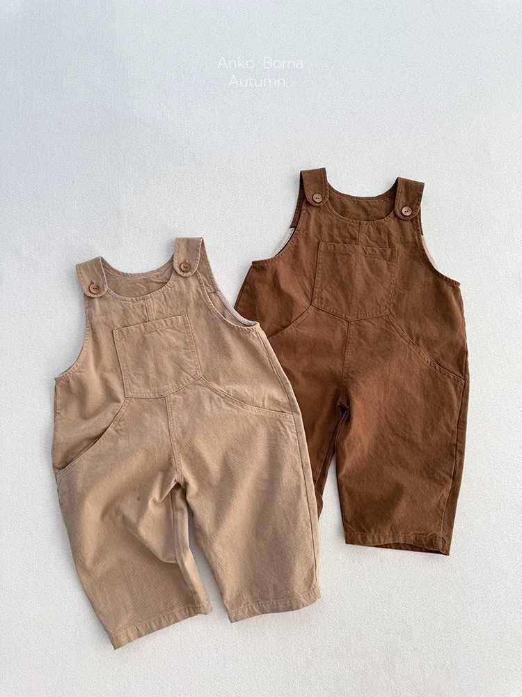 2025 Autumn New Children Loose Overalls Solid Boys Vintage Jumpsuit Girls Strap Trousers Baby Casual Overalls Kids Clothes C251009