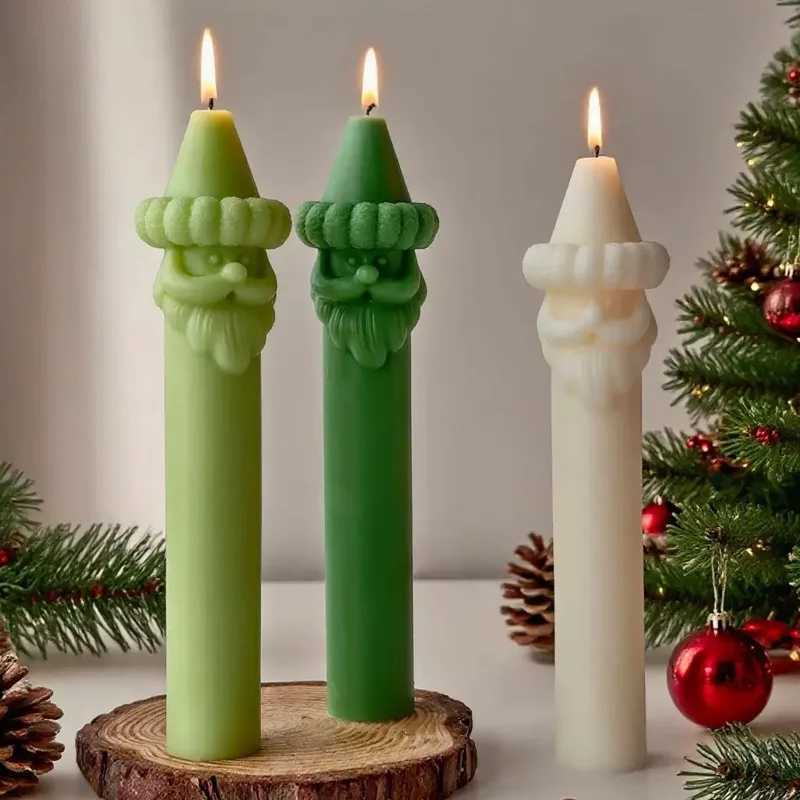 2pcsset Santa Claus Pillar Long Pole Soybean Candle Festive Atmosphere Decorative Ornament Holiday Gift Christmas Candles S25109 S260204