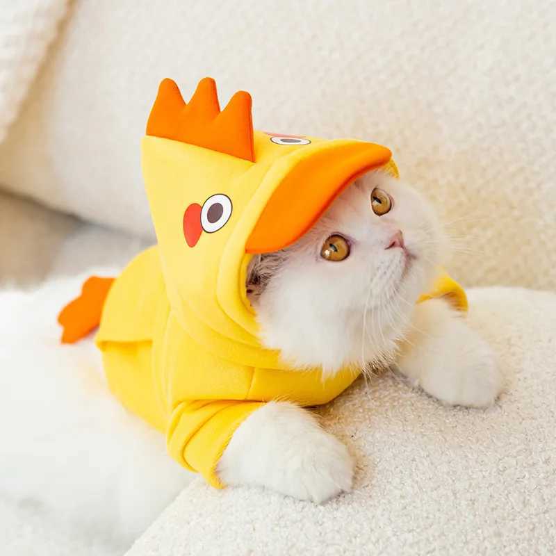 Yellow Chicken Threedimensional Cute Small Animal Traction Hoodie Twofoot Autumn Winter Pet Cat Dog Clothes C251009