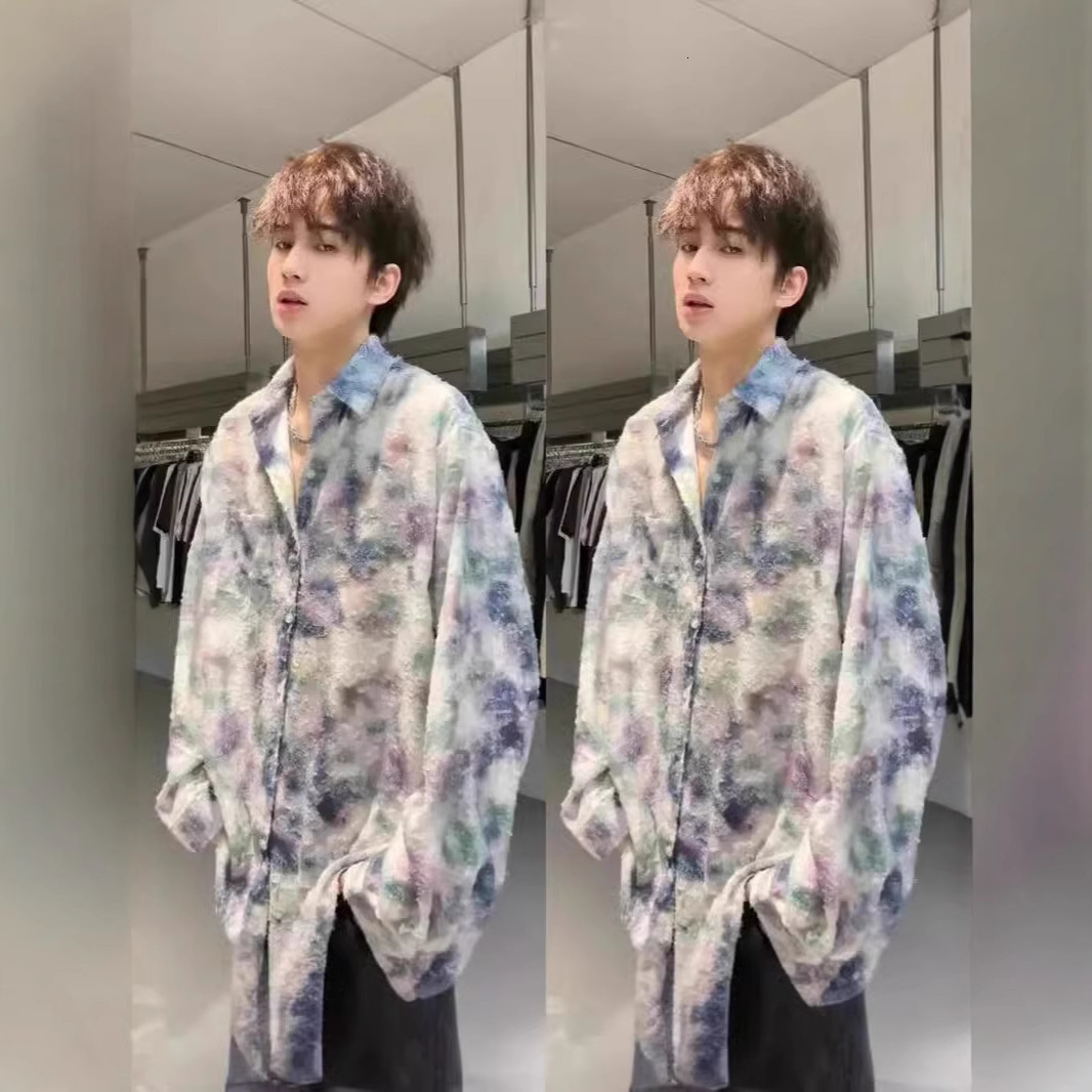 NOYMEI Embroidery Flower Hollow Out Shirt Summer Loose Casual Lapel Double Breasted Short Sleeve Elegant Mens Blouses 240816