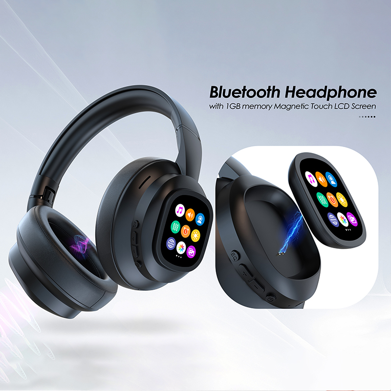 MGALL X1 Pro Wireless Bluetooth 6.0 Headphones with Detachable Full Color LCD Touch Screen, Support Customizable Screen Wallpaper, Audio Headset for M