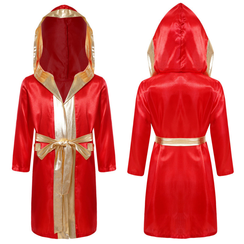 rens boxing costume Halloween role-playing costume long sleeved open front metal decoration satin hooded sweatshirt 241127