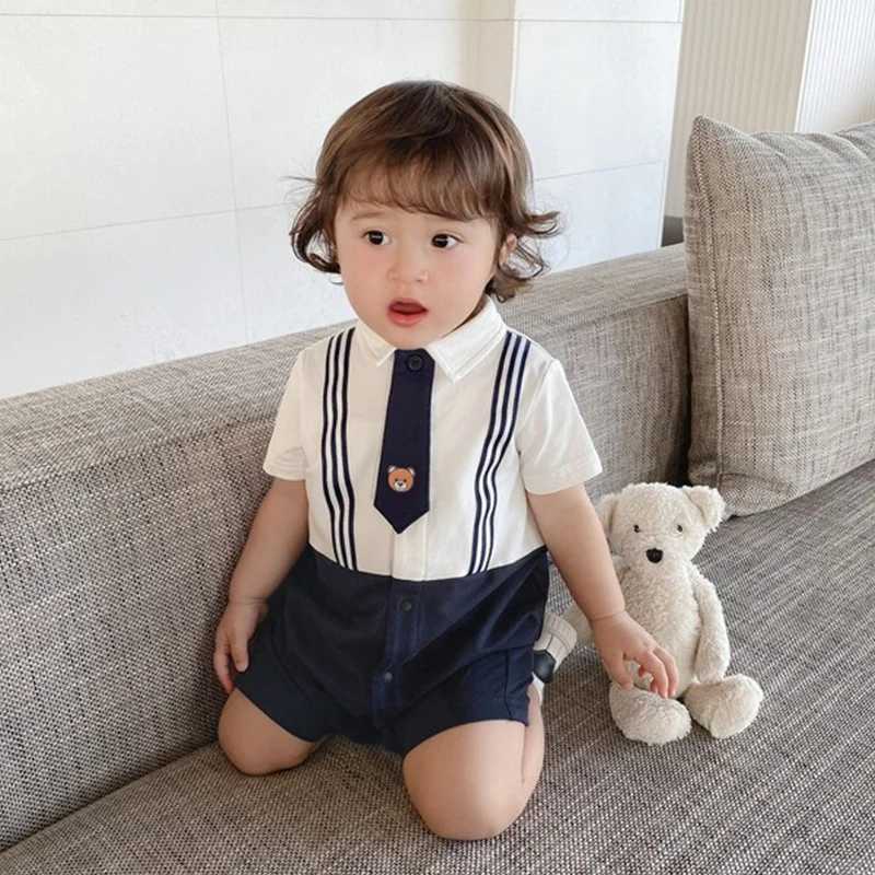 British style baby jumpsuit summer style pure cotton fashionable gentleman baby boy full moon hundred days summer clothes C251009