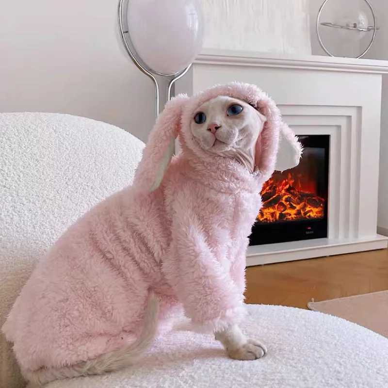 Winter Sphynx Hairless Cat Clothes Sphinx Devon Cute Pink Rabbit Thickening Soft Cotton Flannel for Sphynx Cat Devon Rex C251009