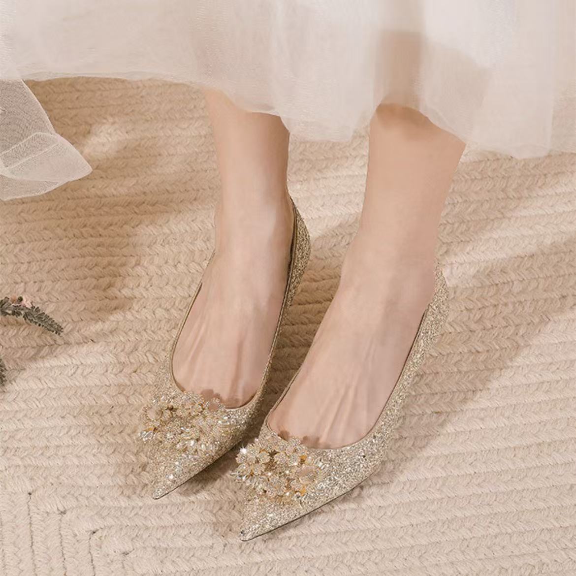 Low Heeled Wedding Shoes For 2025, New Main Wedding Dress Bride Shoes, High Heels For Women, Slim Heels That Are Not Tiring For Feet, Suitable For Dai