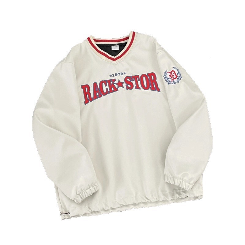 American Retro Ribbon V-neck Baseball Sweatshirt Men's Street Loose Couple Pullover Sports Designer Shirt Designer Hoodie Jersey Long Sleeve Top